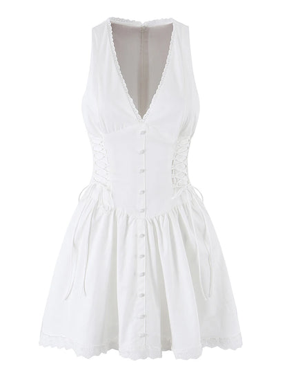 Corset Lace-Up Scalloped Mini Dress