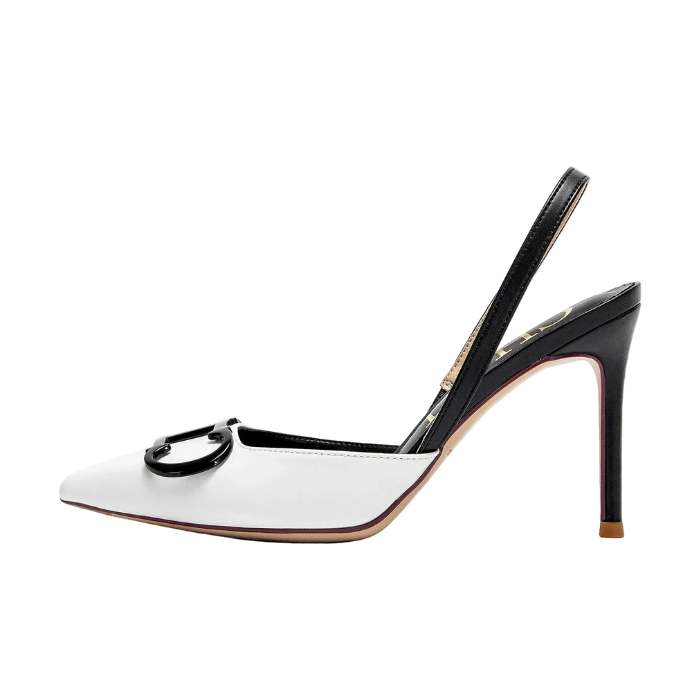 White Pointed-Toe Buckle Slingback Pumps