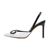 White Pointed-Toe Buckle Slingback Pumps