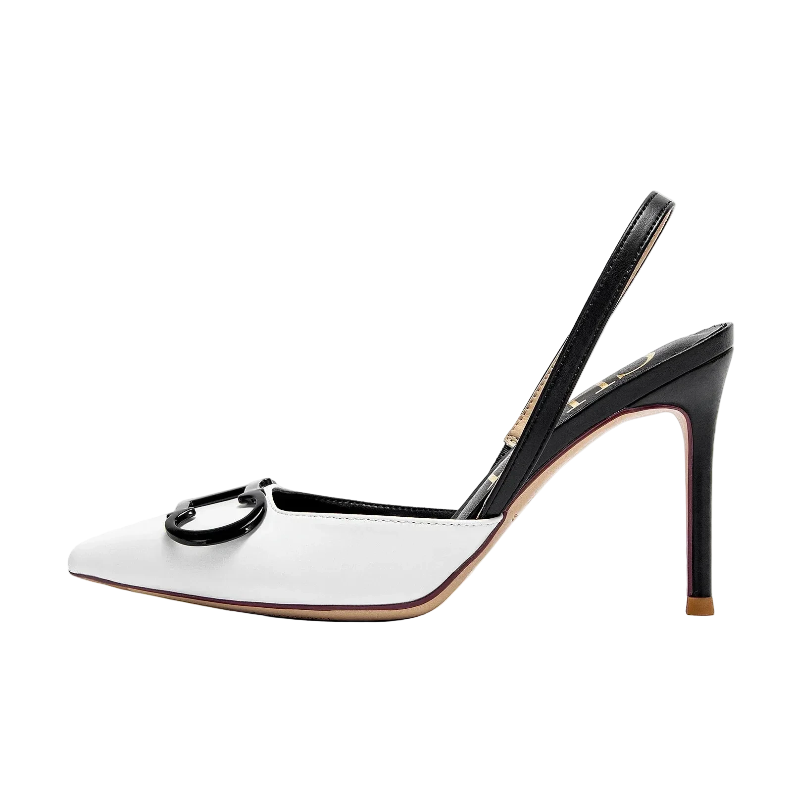 White Pointed-Toe Buckle Slingback Pumps, view 3
