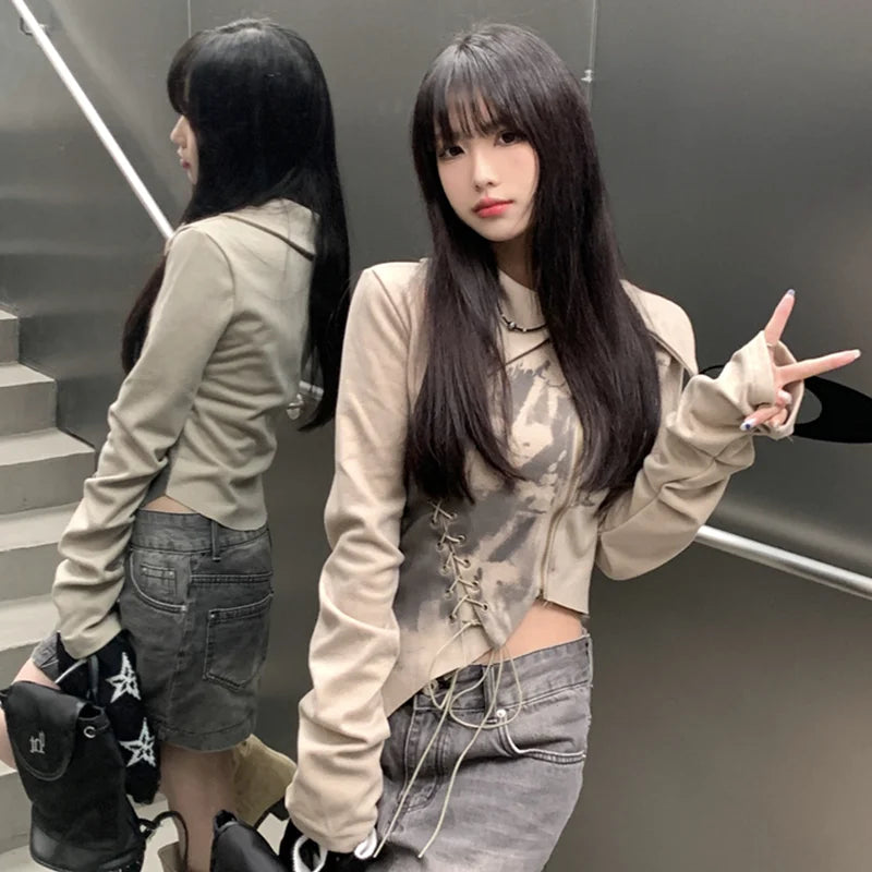 Fairy Grunge Lace Up Asymmetric Cardigan