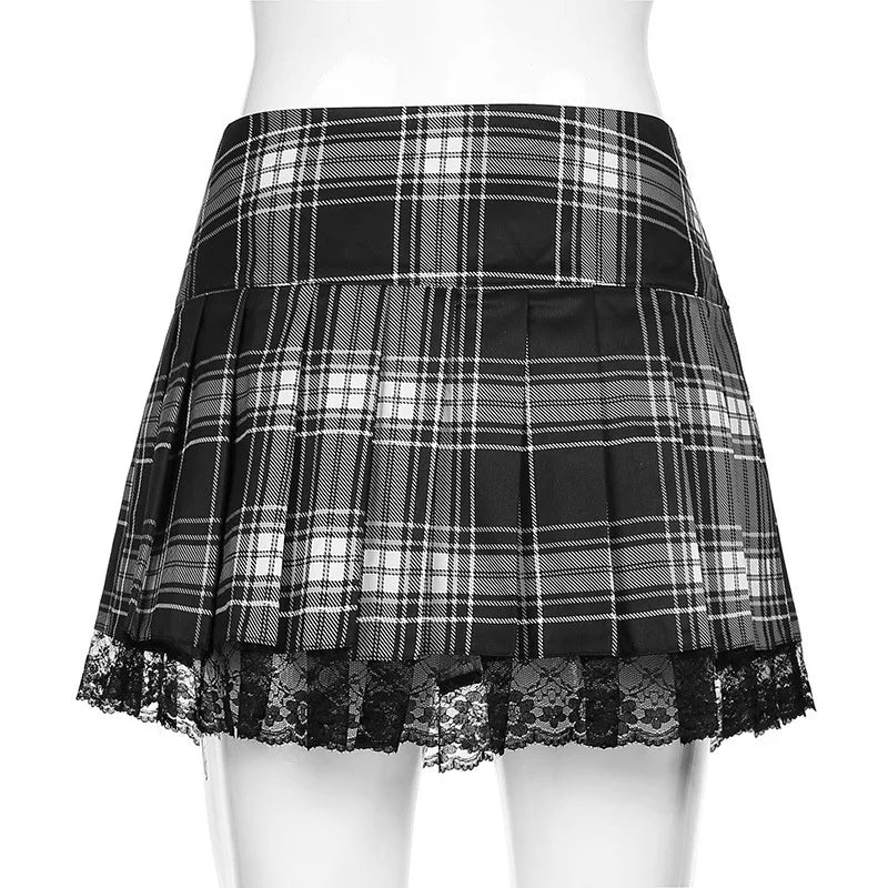 Plaid Lace-Trim Mini Skirt