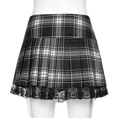 Plaid Lace-Trim Mini Skirt