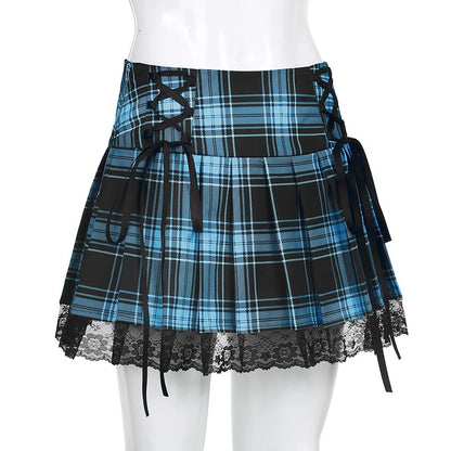 Plaid Lace-Trim Mini Skirt