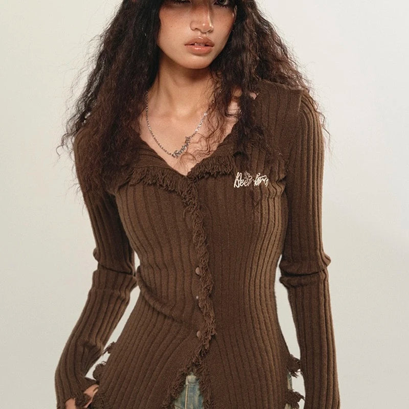 Fairy Grunge Corduroy Distressed Cardigan