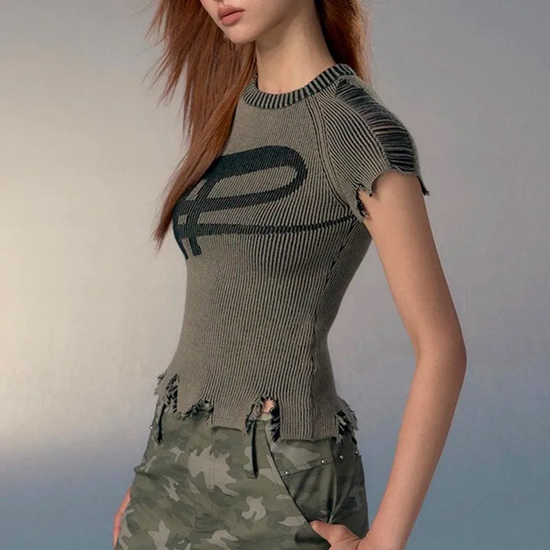 Grunge Distressed Knit Top