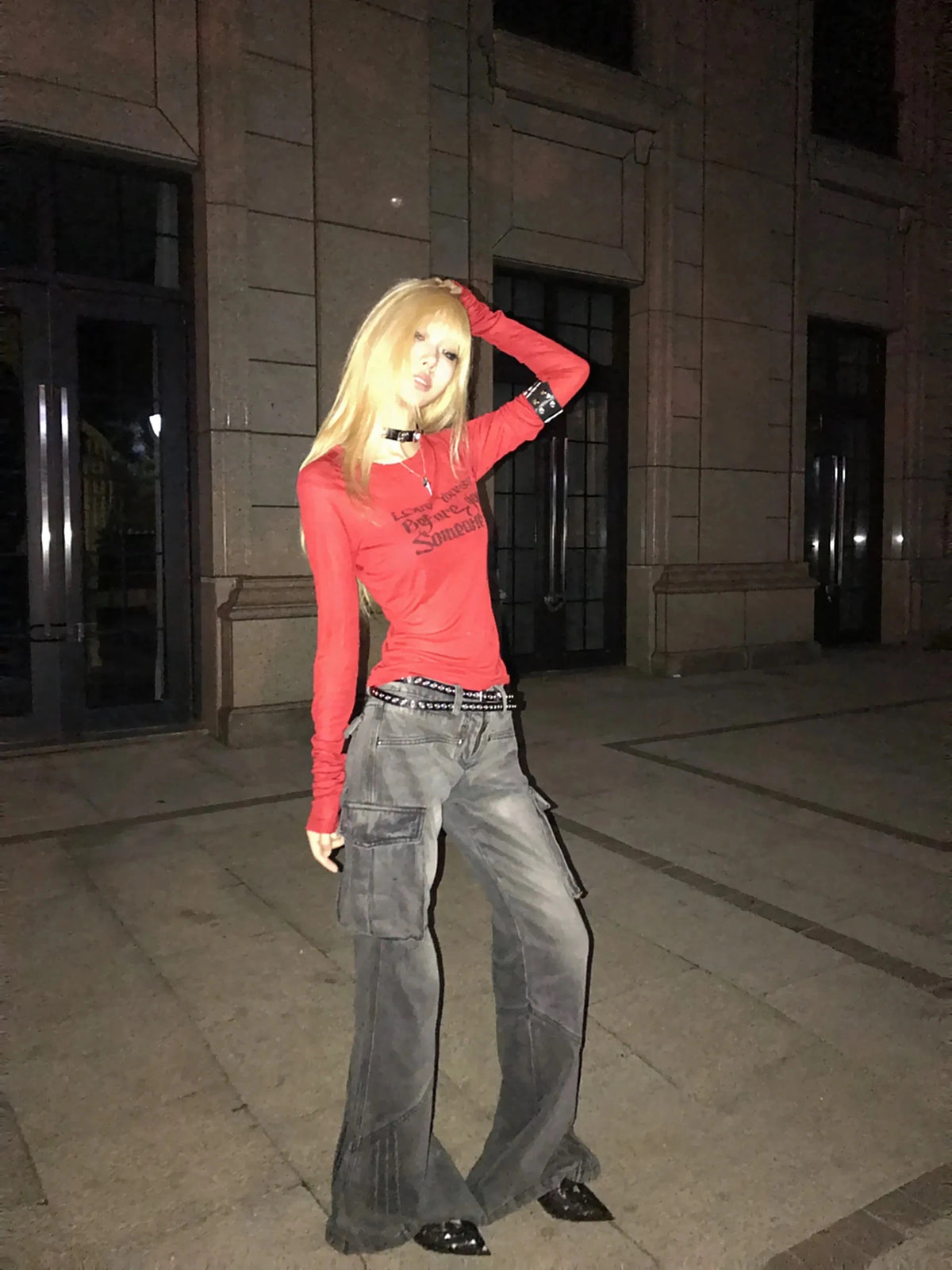 Grunge Distressed Graphic Top Red