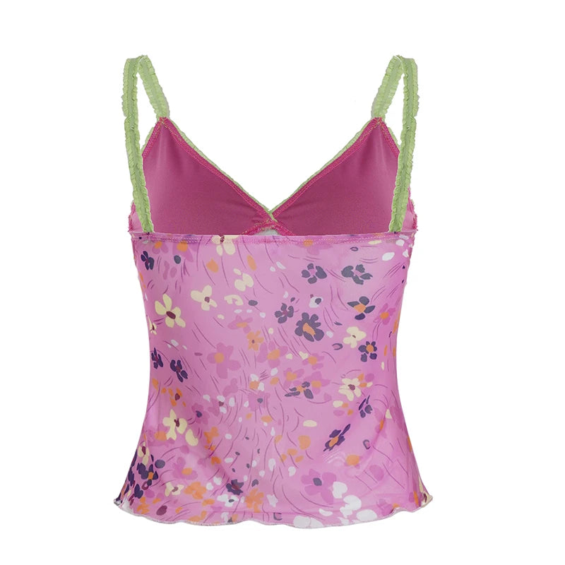 Floral Mesh Cami Top Pink