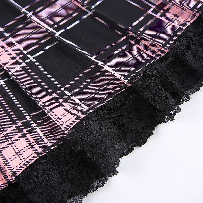 Plaid Lace-Trim Mini Skirt