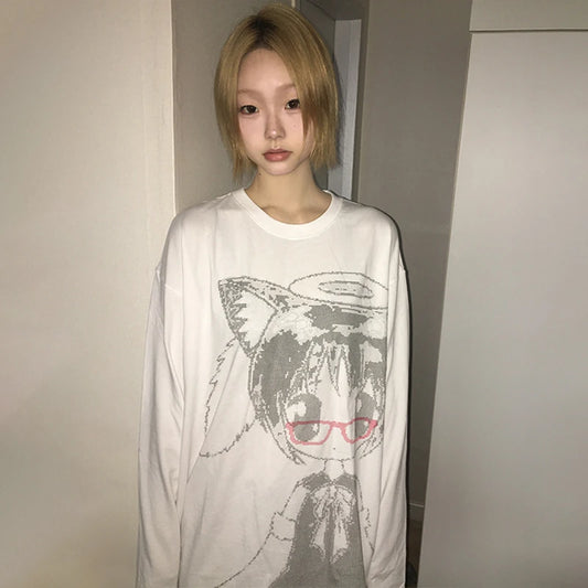 Y2K Anime Long Sleeve Tee White