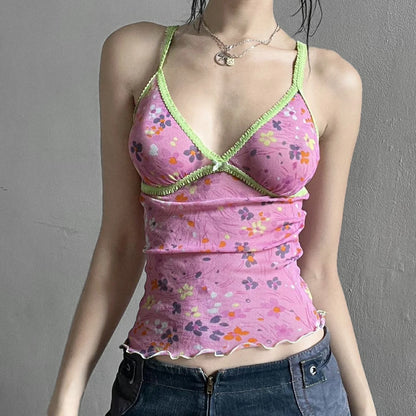 Floral Mesh Cami Top Pink