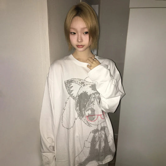 Y2K Anime Long Sleeve Tee White