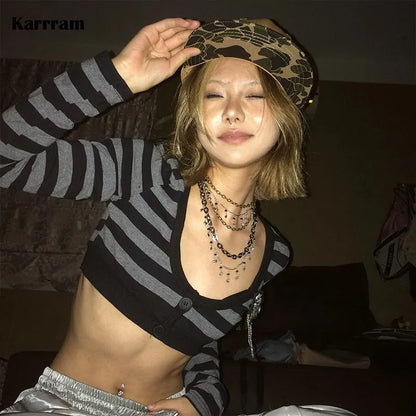 Striped Button Crop Top