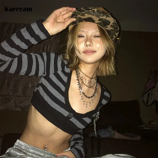 Striped Button Crop Top