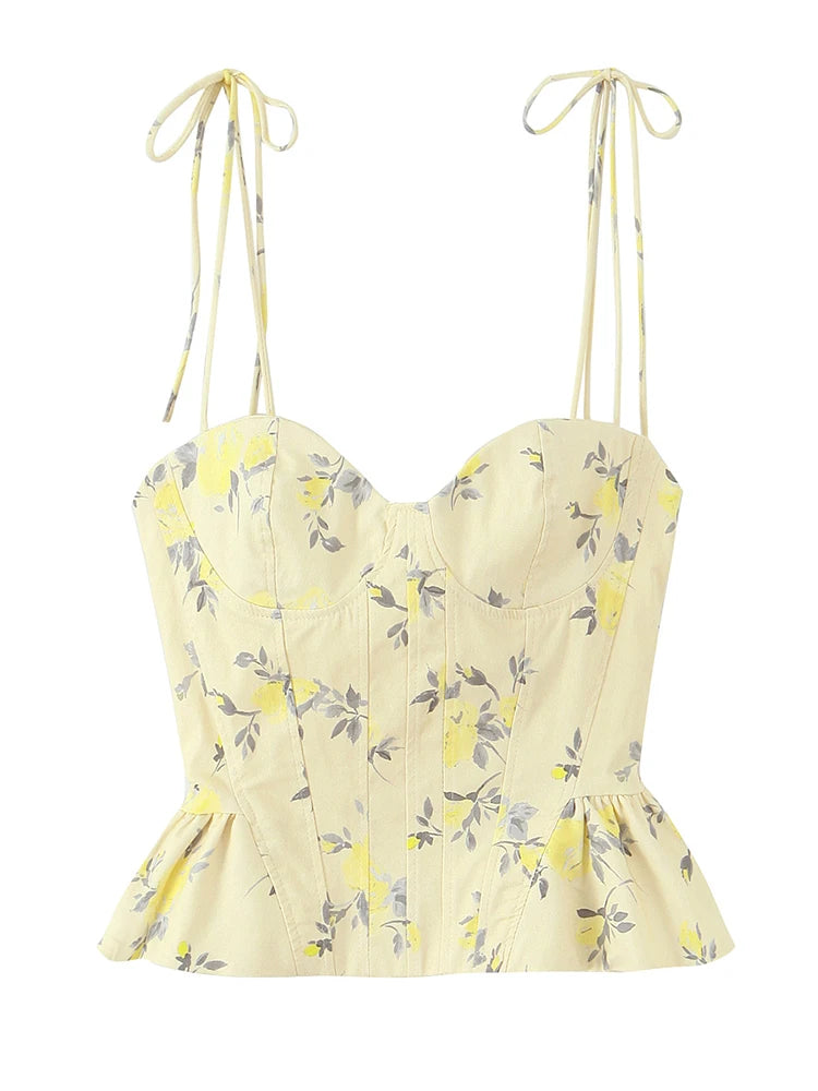 Floral Ruffle Backless Cami Top