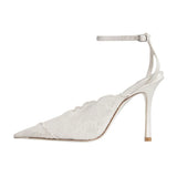 Kiva - Lace Embroidery Metal Pointed Heels White