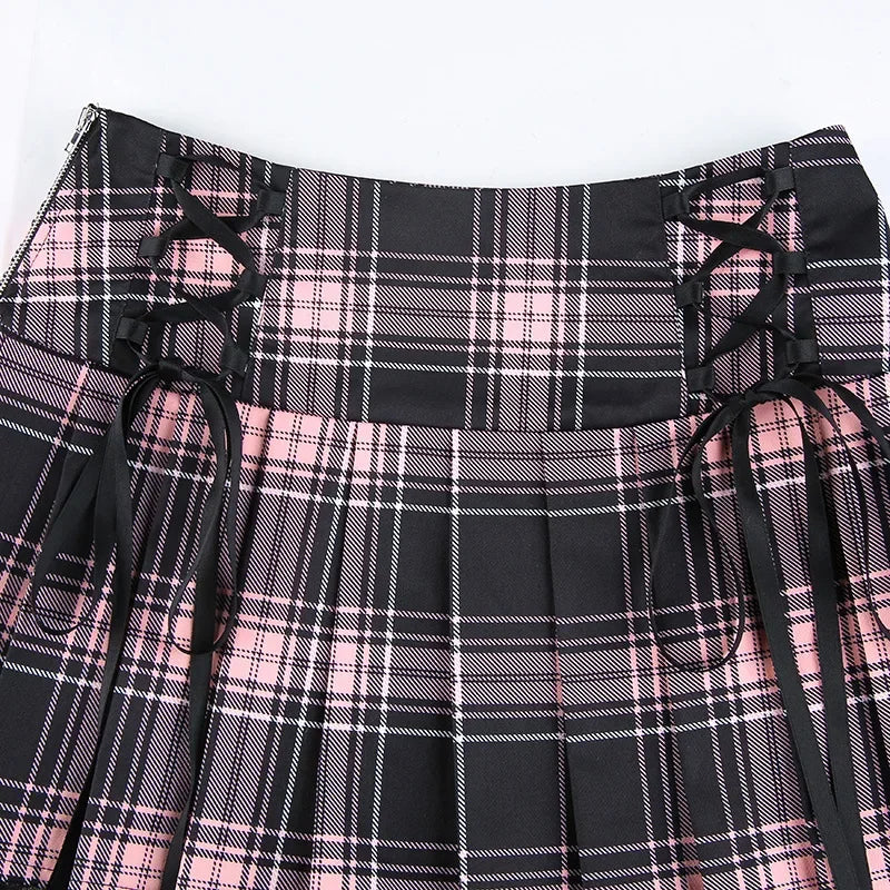 Plaid Lace-Trim Mini Skirt