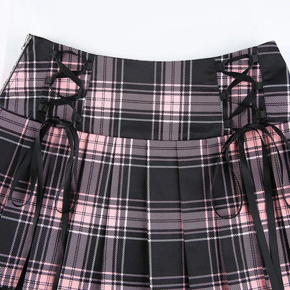 Plaid Lace-Trim Mini Skirt