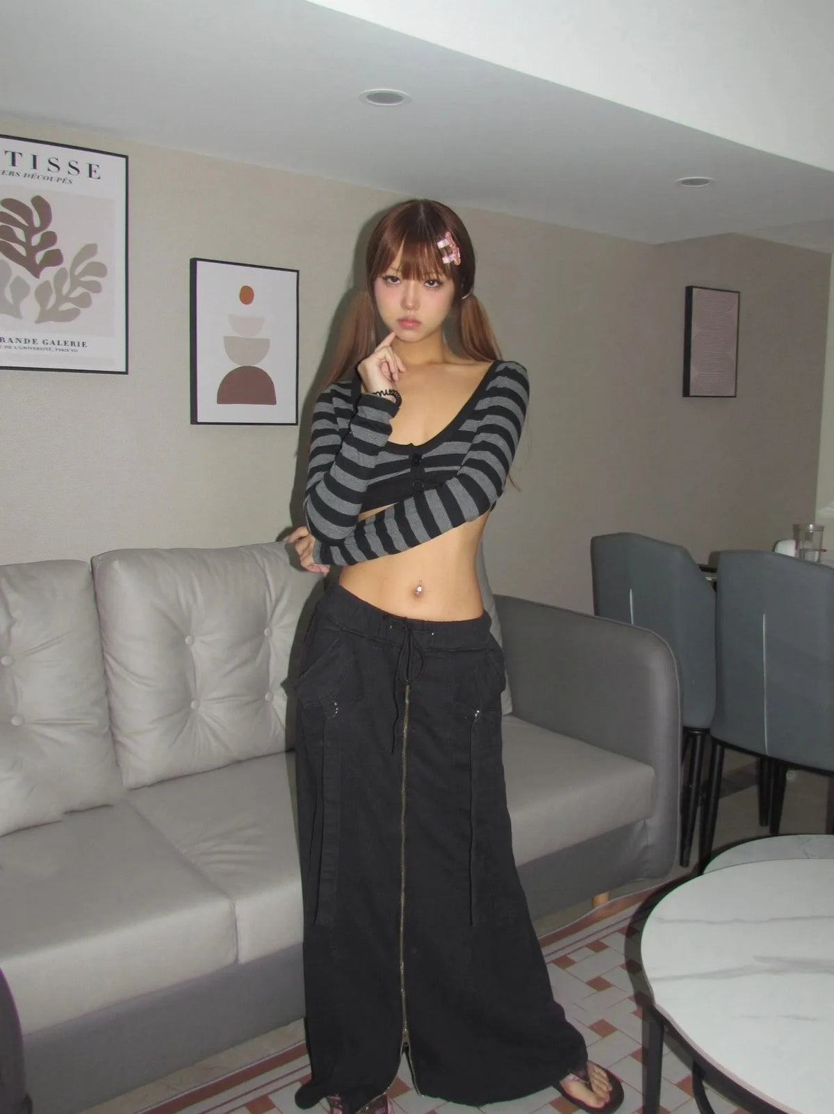 Striped Button Crop Top