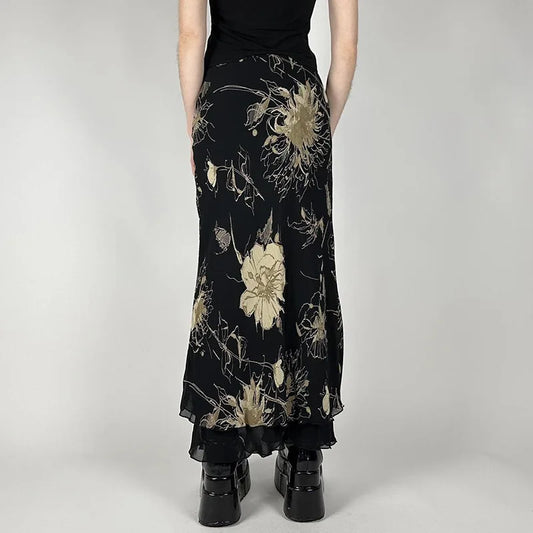 Goth Floral Mesh Maxi Skirt Black