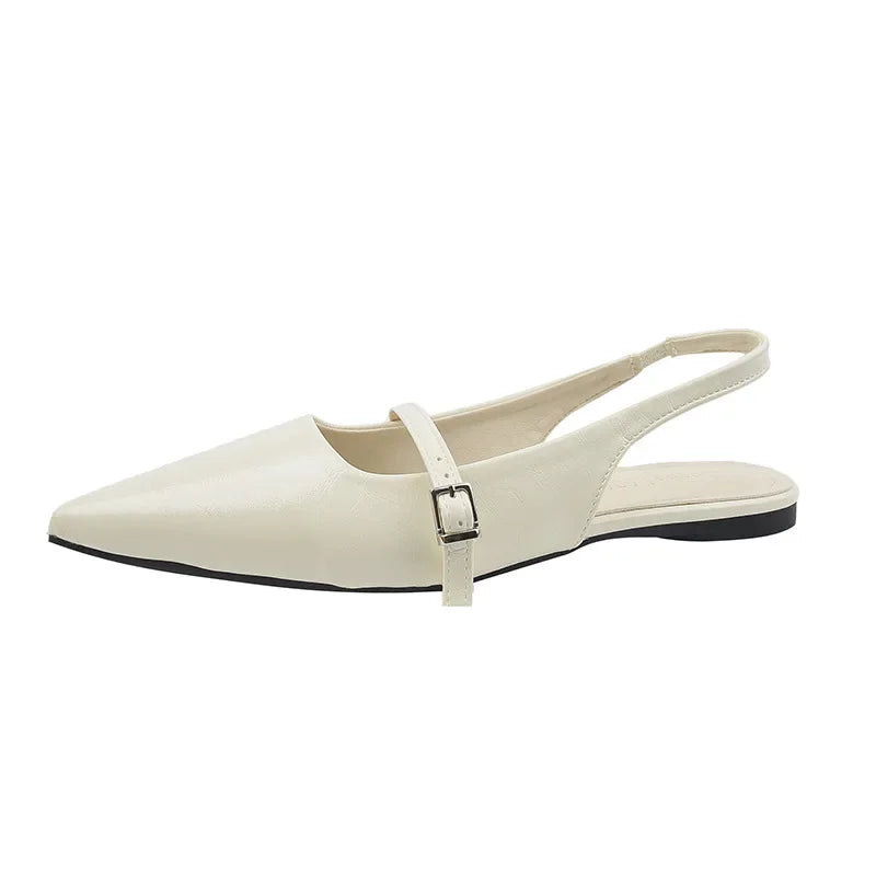 Ivory Pointed-Toe Buckle Slingback Flats