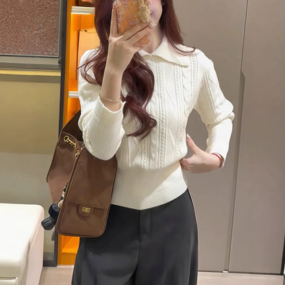 Women's mock neck slim fit knit sweater in a cozy pullover style, shown as a flattering everyday layering piece