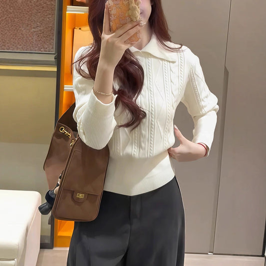 Women's mock neck slim fit knit sweater in a cozy pullover style, shown as a flattering everyday layering piece