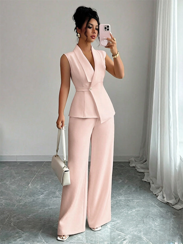 Women's sleeveless blazer and straight-leg pants two-piece co-ord set, a polished workwear suit for women