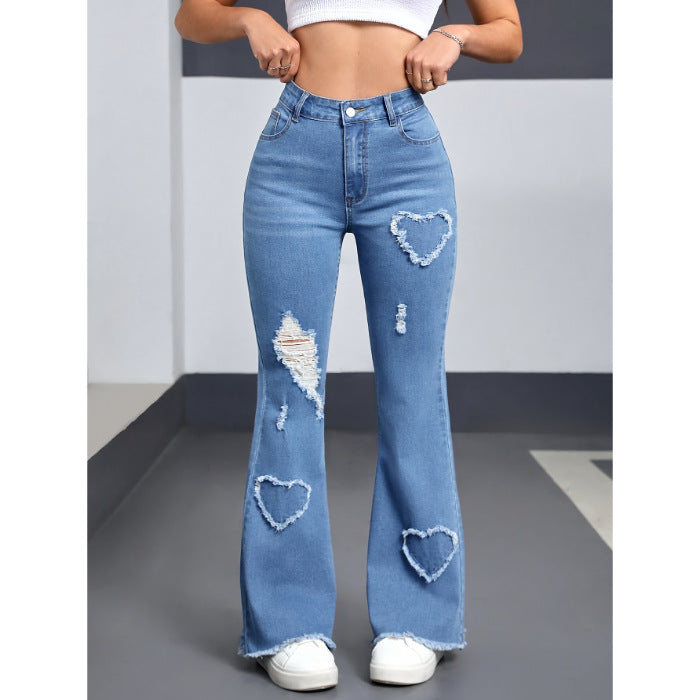 Women's High Waist Flared Denim Jeans with Embroidery & Ripped Details product image 4