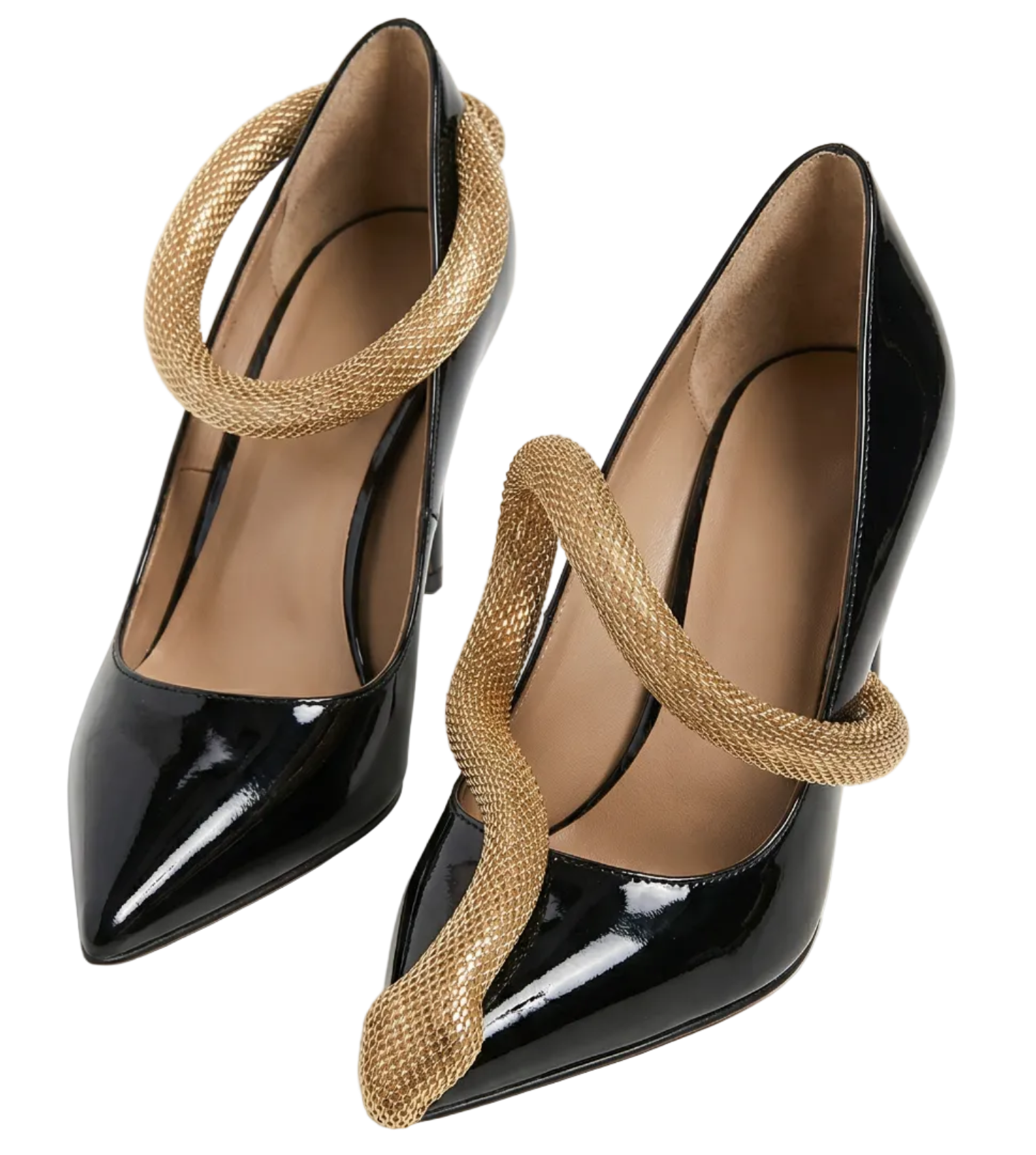 Alba - Gold Snake-Chain Patent Natural Leather Heels