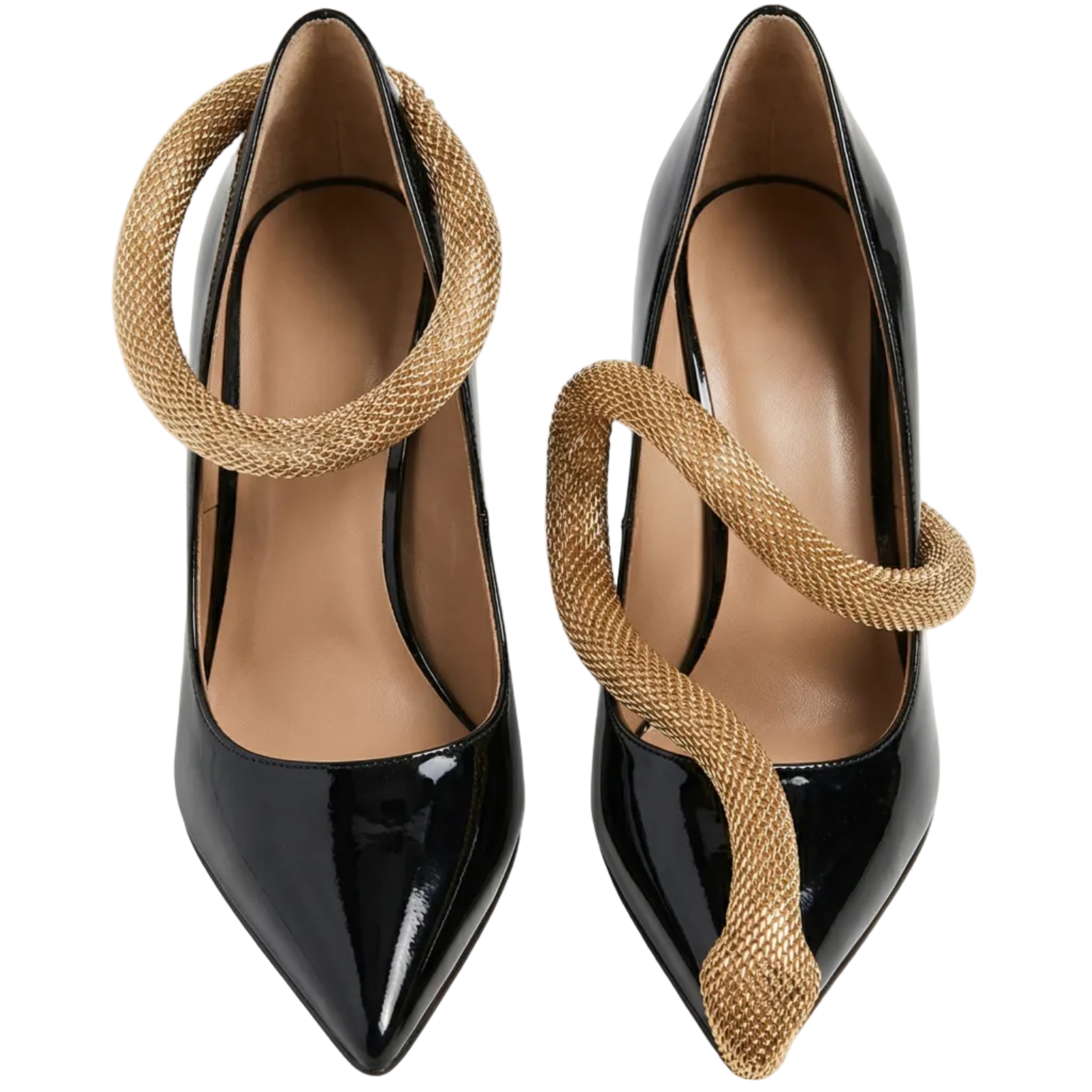 Alba - Gold Snake-Chain Patent Natural Leather Heels