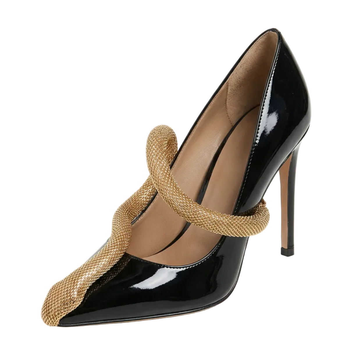 Alba - Gold Snake-Chain Patent Natural Leather Heels