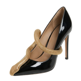 Alba - Gold Snake-Chain Patent Natural Leather Heels