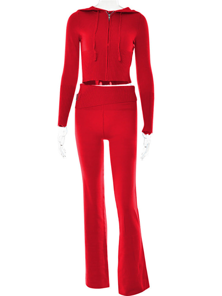 Women's zip hoodie and high waist pants tracksuit set in a matching two-piece loungewear style
