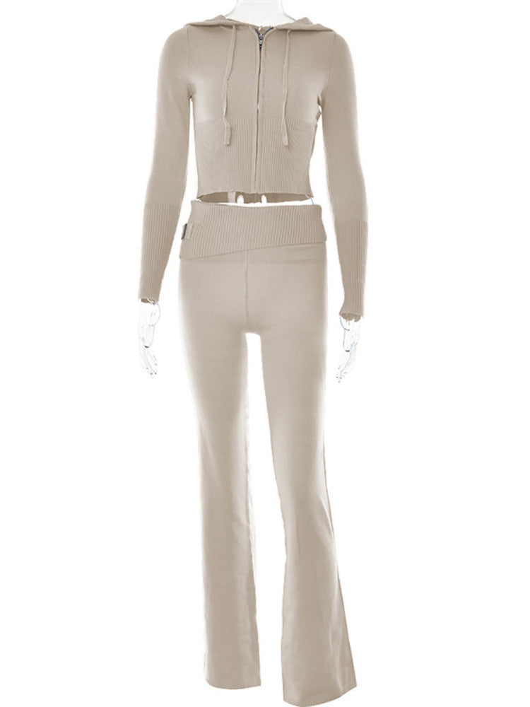 Women's zip hoodie and high waist pants tracksuit set in a matching two-piece loungewear style