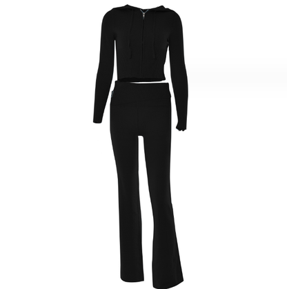 Women's zip hoodie and high waist pants tracksuit set in a matching two-piece loungewear style
