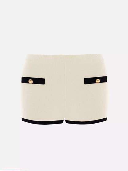 Contrast-Trim Knitted Cardigan & Shorts Set