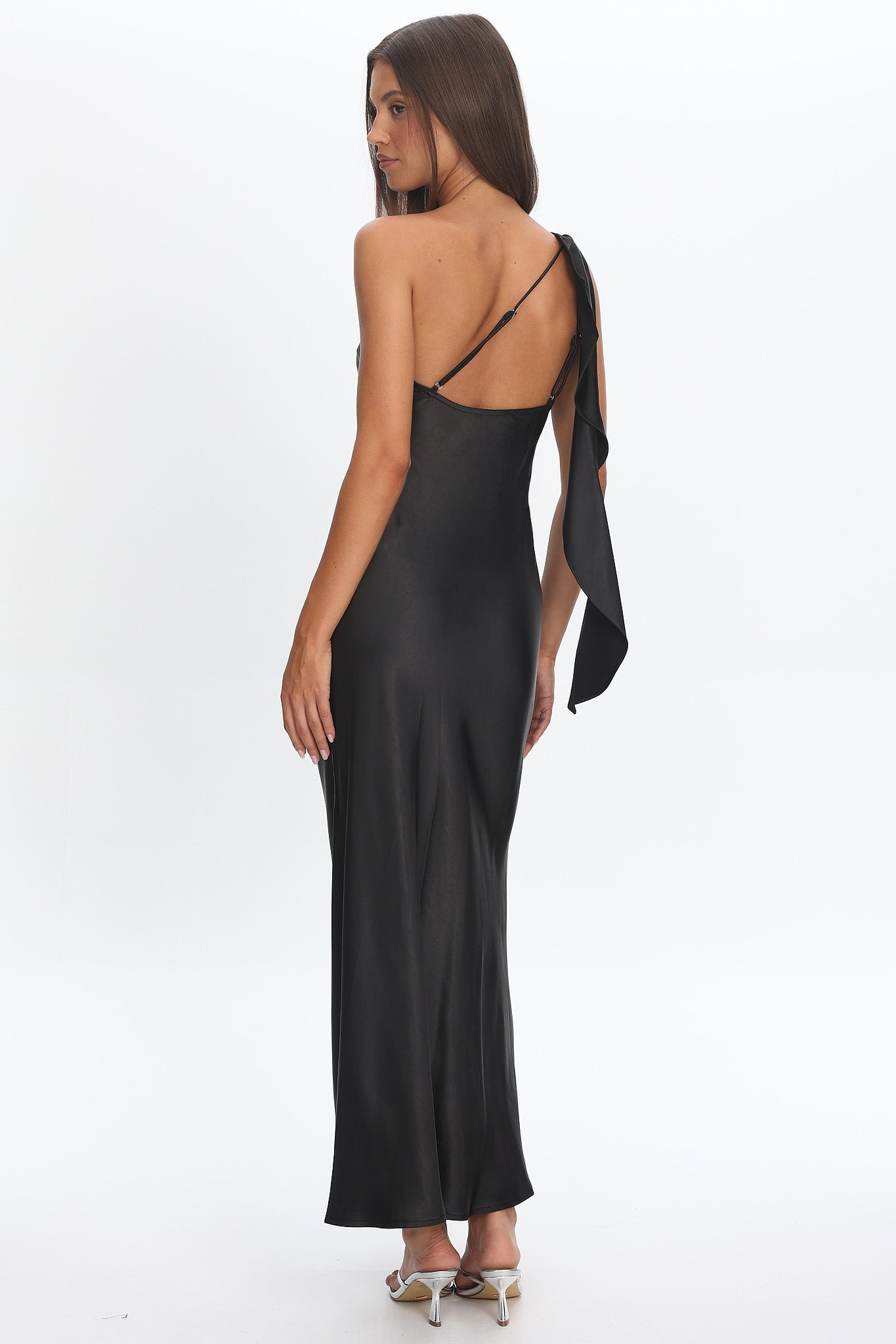 Carmel One-Shoulder Sash Maxi Dress Black