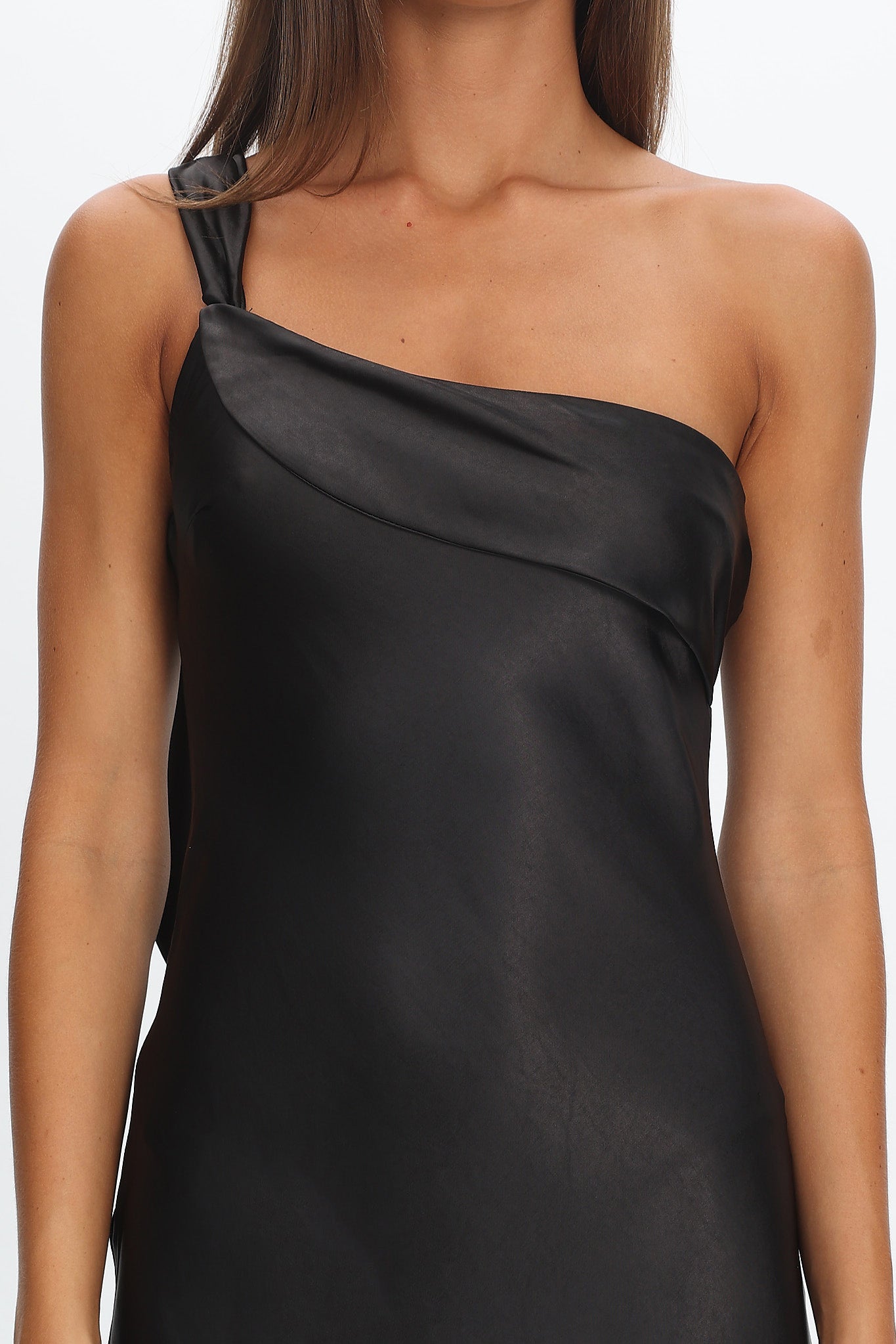 Carmel One-Shoulder Sash Maxi Dress Black