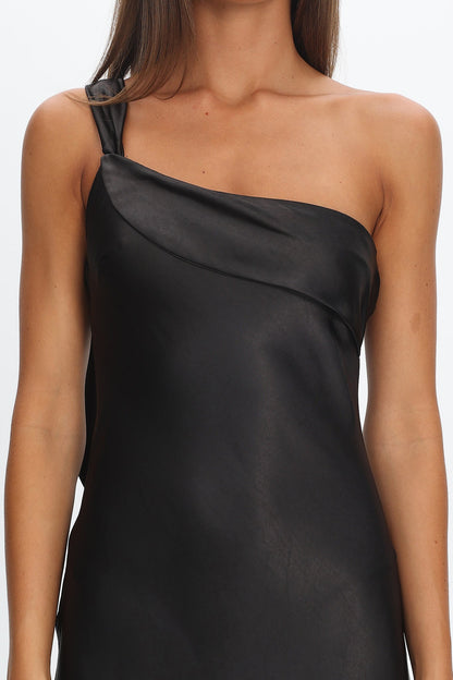 Carmel One-Shoulder Sash Maxi Dress Black