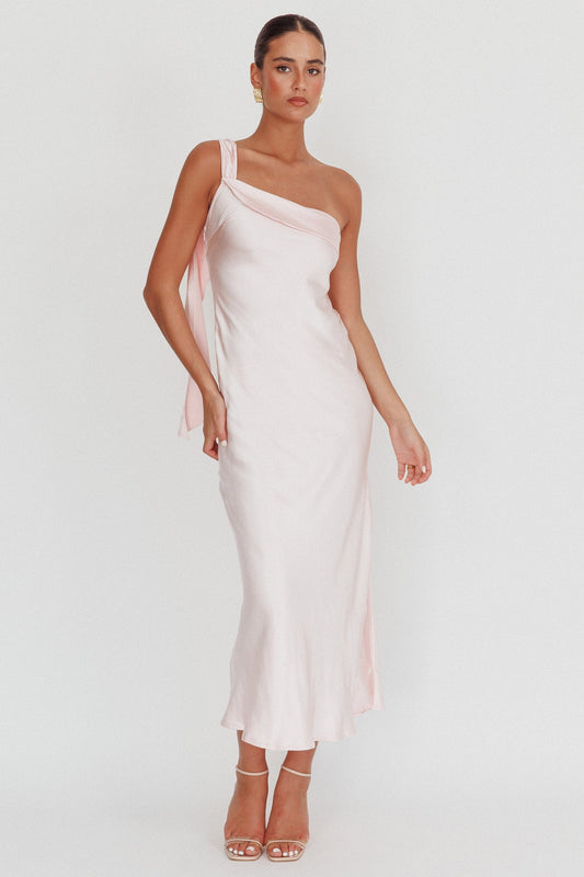 Carmel One-Shoulder Sash Maxi Dress Pink