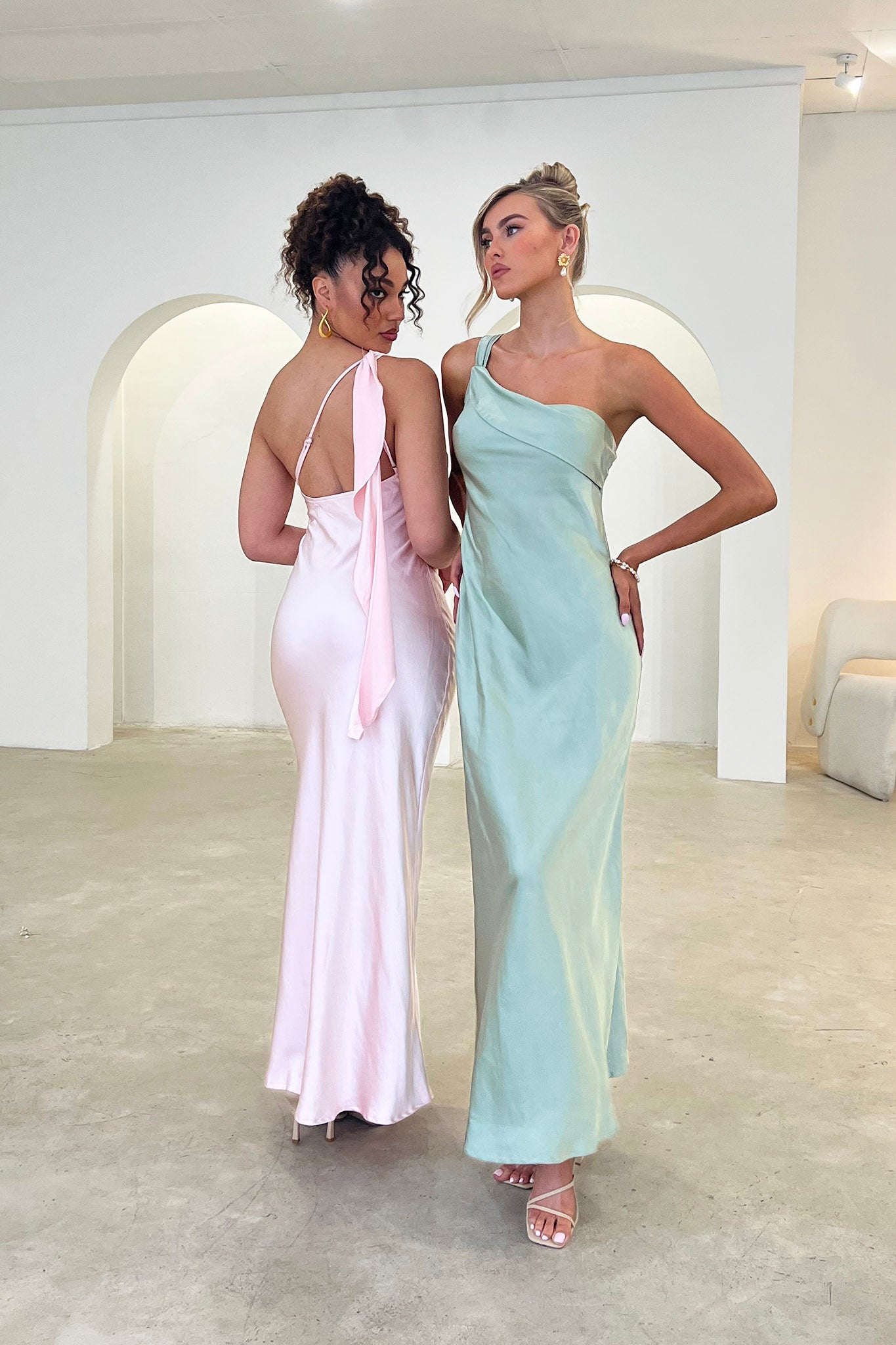 Carmel One-Shoulder Sash Maxi Dress Pink