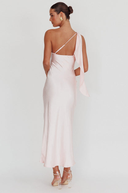 Carmel One-Shoulder Sash Maxi Dress Pink