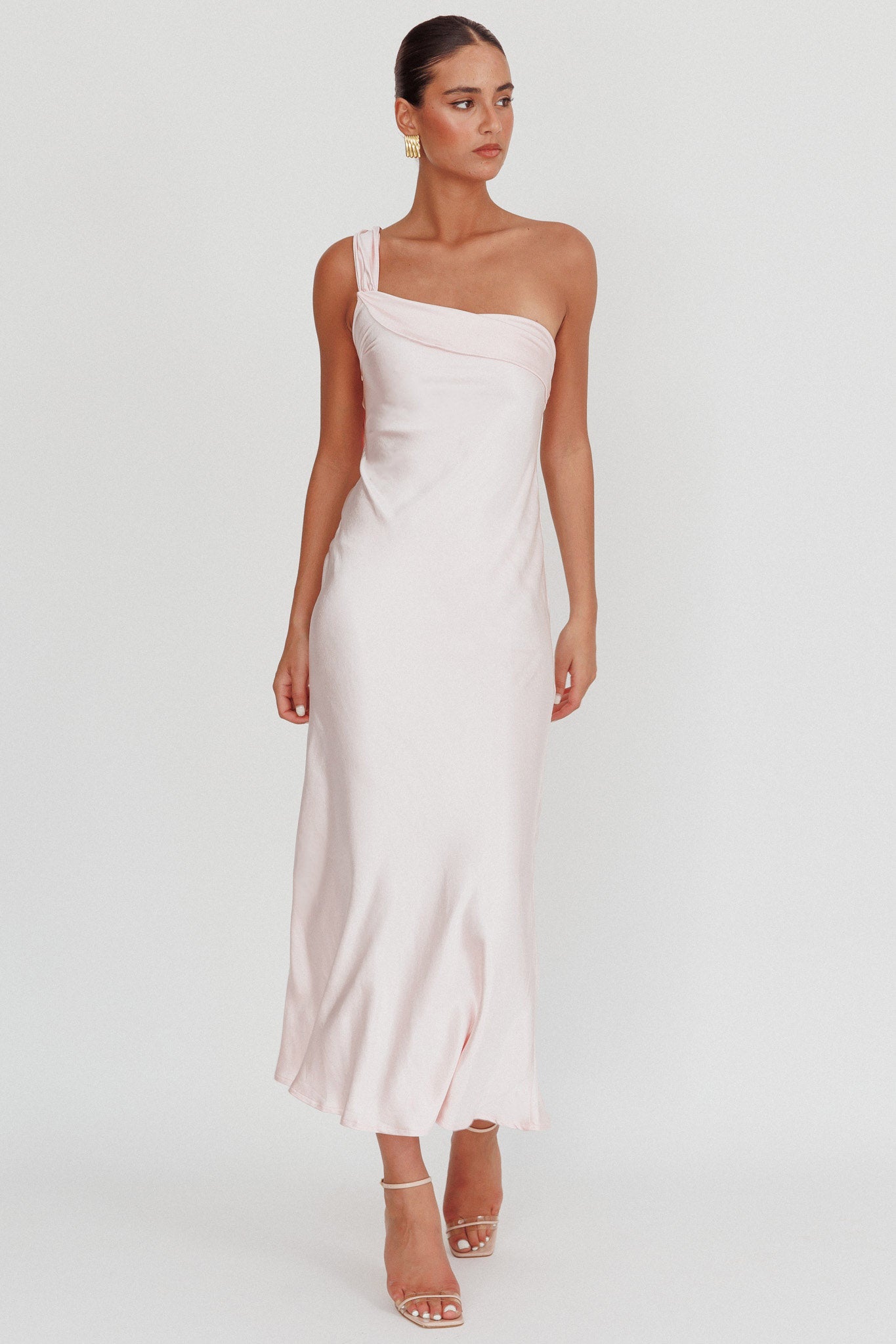 Carmel One-Shoulder Sash Maxi Dress Pink