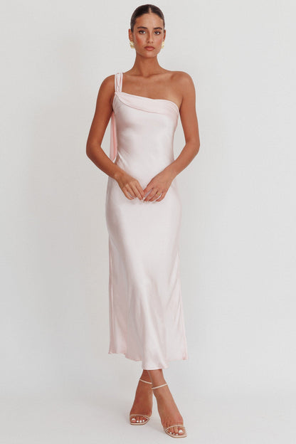 Carmel One-Shoulder Sash Maxi Dress Pink