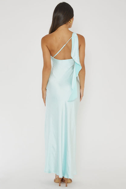 Carmel One-Shoulder Sash Maxi Dress Light Blue