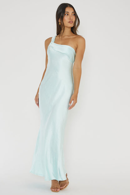 Carmel One-Shoulder Sash Maxi Dress Light Blue