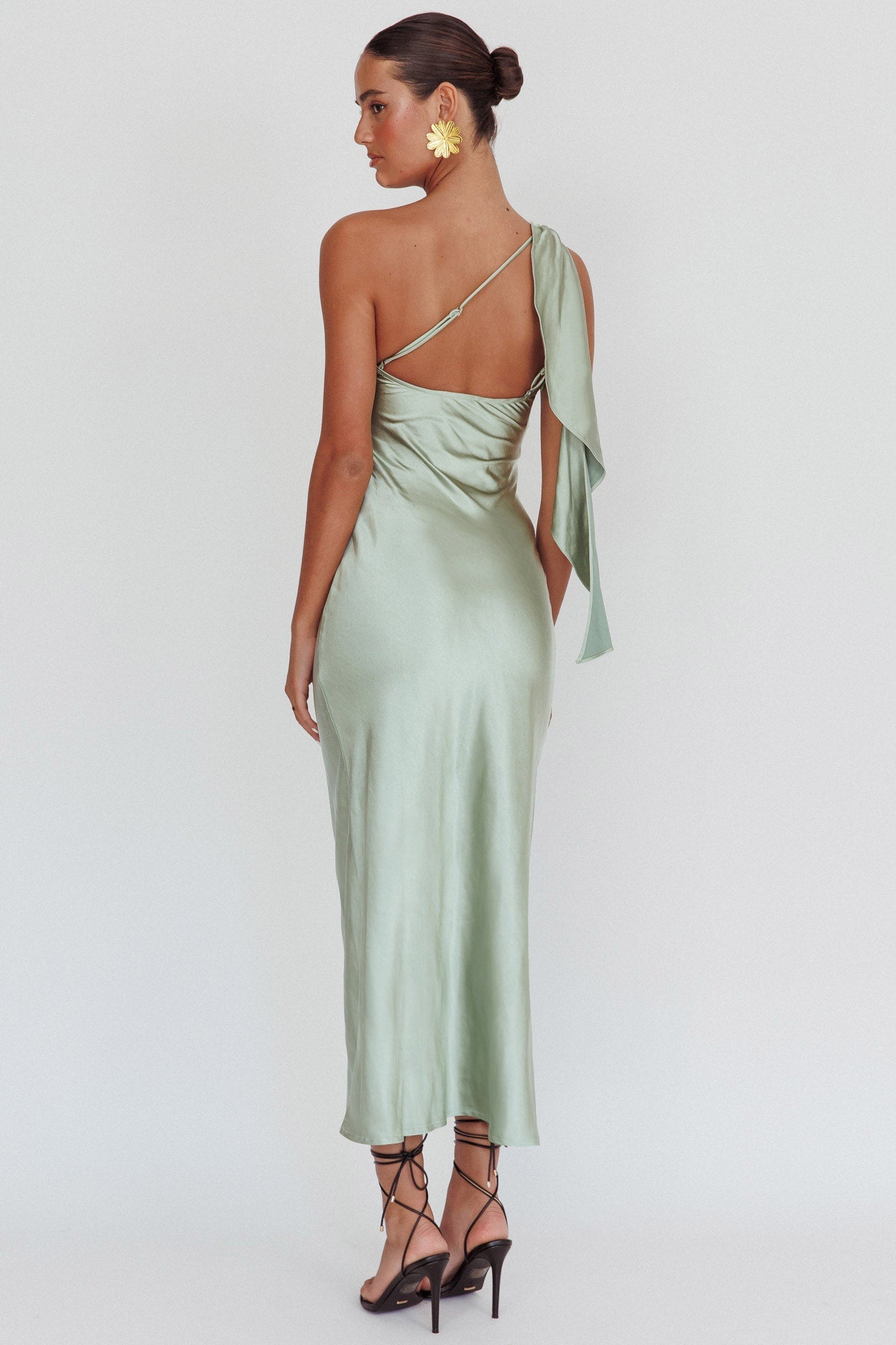 Carmel One-Shoulder Sash Maxi Dress Green