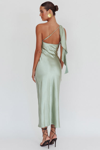 Carmel One-Shoulder Sash Maxi Dress Green