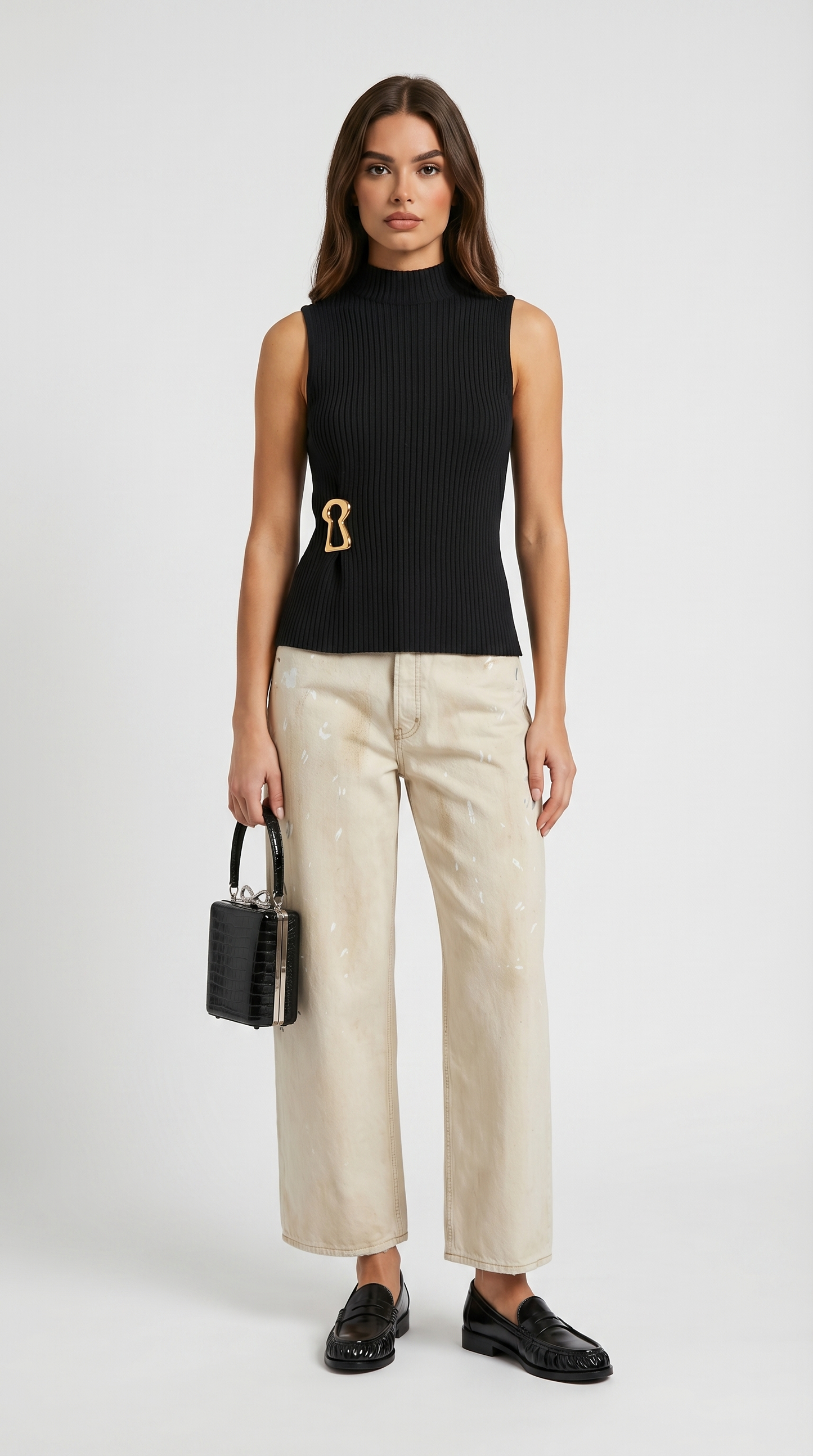 Varese - Keyhole-Detail Sleeveless Ribbed Top Black